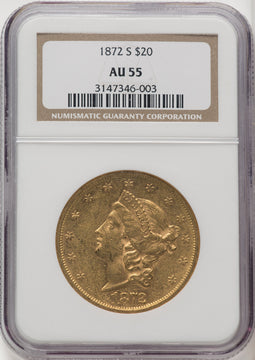 1872-S $20 Liberty Double Eagle NGC AU55 (519392100)