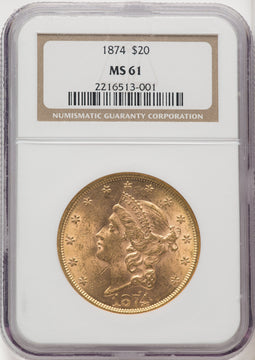 1874 $20 Liberty Double Eagle NGC MS61 (519392106)