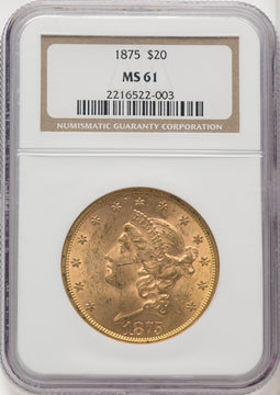 1875 $20 Liberty Double Eagle NGC MS61 (519392112)