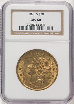 1875-S $20 Liberty Double Eagle NGC MS60 (519392114)