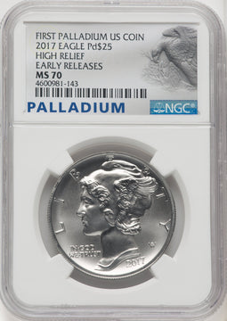 2017 Palladium Eagle 1 oz ER Palladium Label NGC MS70