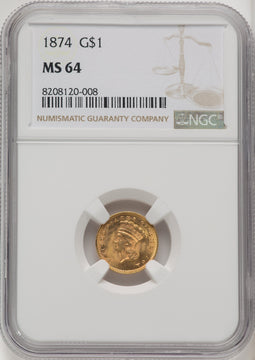 1874 G$1 Gold Dollar NGC MS64 (770218002)