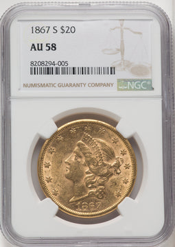 1867-S $20 Liberty Double Eagle NGC AU58 (177115028)