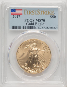 2017 $50 One-Ounce Gold Eagle First Strike FS Flag PCGS MS70