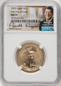 2020 $25 Half-Ounce Gold Eagle First Day of Issue FDI Reagan Legacy Series NGC MS70 (770774024)