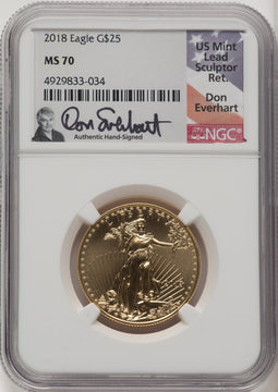 2018 $25 Half-Ounce Gold Eagle NGC MS70 Don Everhart