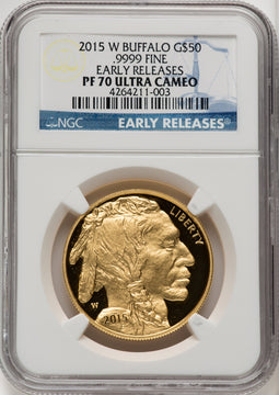 2015-W $50 One-Ounce Gold Buffalo First Strike ER Blue NGC PF70