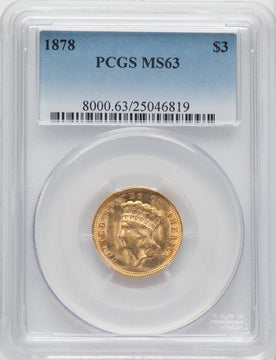 1878 $3 Three Dollar Gold Pieces PCGS MS63 (771004004)