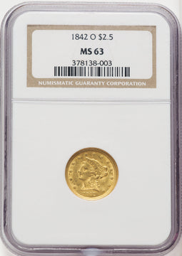 1842-O $2.50 Liberty Quarter Eagle NGC MS63