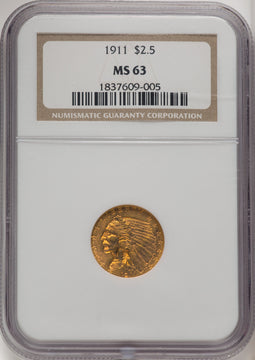 1911 $2.50 Indian Quarter Eagle NGC MS63 (506212019)
