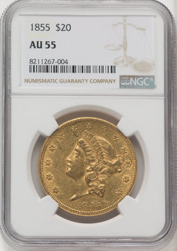 1855 $20 Liberty Double Eagle NGC AU55 (506576018)