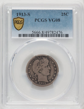 1913-S 25C Barber Quarter PCGS VG8