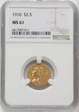 1910 $2.50 Indian Quarter Eagle NGC MS61 (506369003)