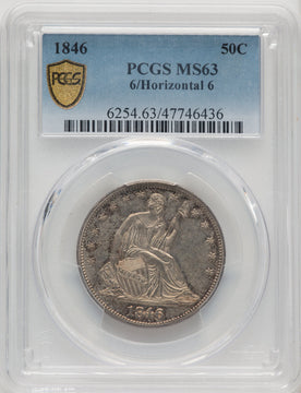 1846 50C 6/HORIZ 6 Seated Half Dollar PCGS MS63