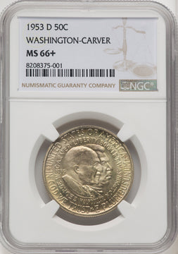 1953-D 50C Washington-Carver Commemorative Silver NGC MS66+