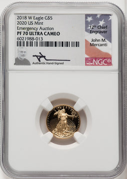 2018-W $5 Tenth Ounce Gold Eagle Mercanti NGC PF70