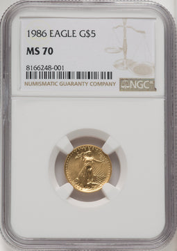1986 $5 Tenth-Ounce Gold Eagle Brown Label NGC MS70 (770790002)