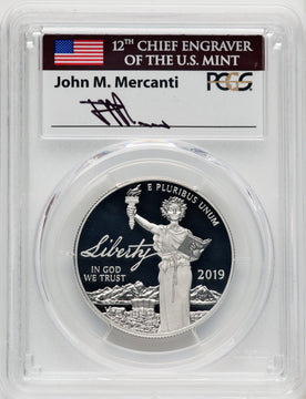 2019-W $100 One-Ounce Platinum Eagle Liberty First Day of Issue Mercanti Flag FDI John Mercanti PCGS PR70