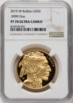 2019-W $50 One-Ounce American Buffalo .9999 Fine Gold Brown Label NGC PF70 (519589032)