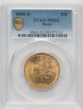 1908-D $10 MOTTO Indian Eagle PCGS MS62 (771290024)