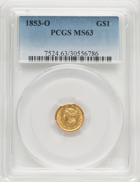1853-O G$1 Gold Dollar PCGS MS63