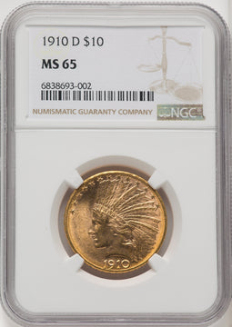 1910-D $10 Indian Eagle NGC MS65 (771393008)