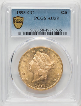 1893-CC $20 Liberty Double Eagle PCGS AU58 (771272003)