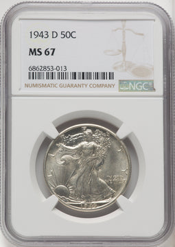 1943-D 50C Walking Liberty Half Dollar NGC MS67 (771528018)