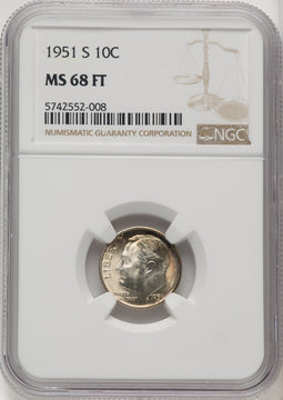 1951-S 10C FB Roosevelt Dime NGC MS68 (771528012)