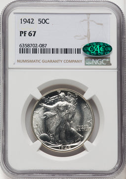 1942 50C CAC Proof Walking Liberty Half Dollar NGC PR67