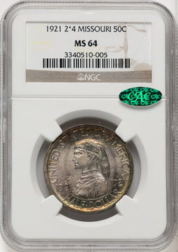 1921 50C Missouri 2x4 CAC Commemorative Silver NGC MS64