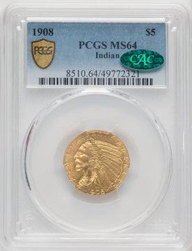1908 $5 Indian CAC Indian Half Eagle PCGS MS64