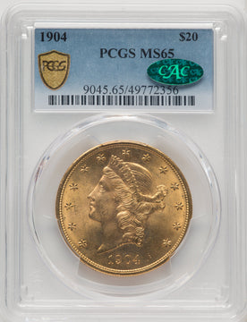 1904 $20 Liberty CAC Liberty Double Eagle PCGS MS65 (771515018)