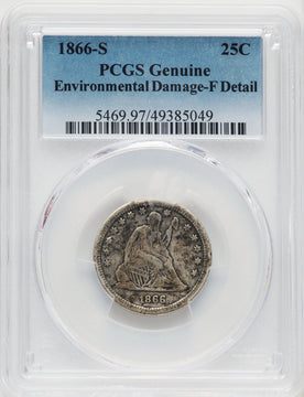 1866-S 25C Seated Quarter Genuine PCGS F12