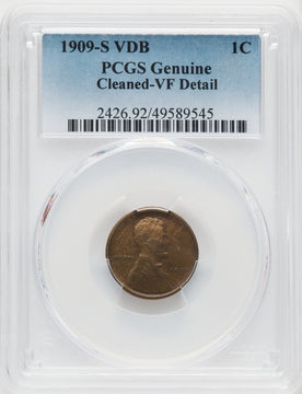 1909-S 1C VDB BN Lincoln Cent Genuine PCGS VF20 (519806013)