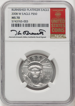 2008-W $50 Half-Ounce Platinum Eagle Burnished Kenneth Bressett Red Book NGC MS70
