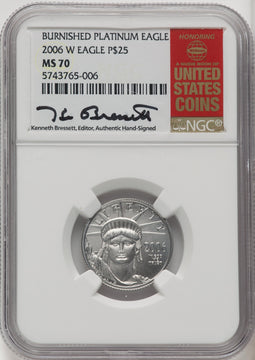 2006-W $25 Quarter-Ounce Platinum Eagle Burnished Kenneth Bressett Red Book NGC MS70