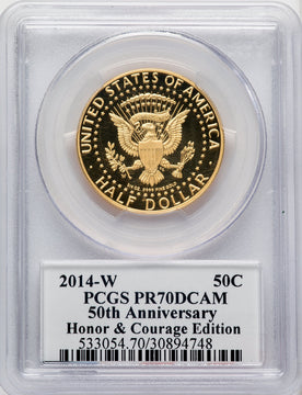 2014-W 50C Kennedy Gold 50th Anniversary Honor & Courage Edition Proof Kennedy Half Dollar PCGS PR70