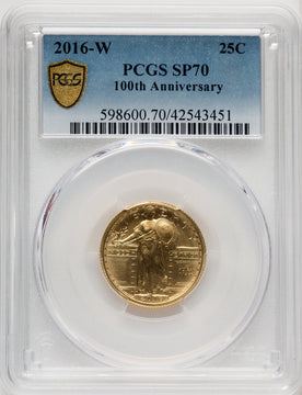 2016-W 25C Standing Liberty Quarter-Ounce Gold 100th Anniversary Blue Gradient PCGS SP70