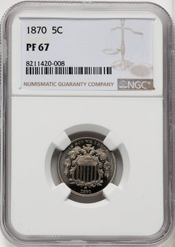1870 5C Proof Shield Nickel NGC PR67