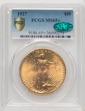 1927 $20 CAC Saint-Gaudens Double Eagle PCGS MS65+