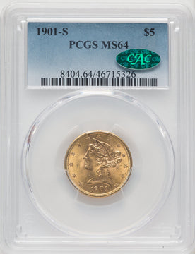 1901-S $5 CAC Blue Gradient Liberty Half Eagle PCGS MS64