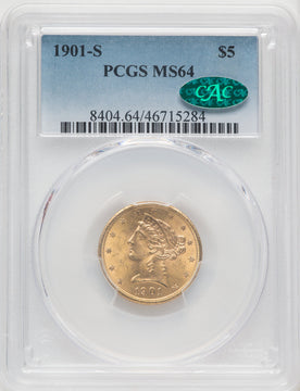 1901-S $5 CAC Blue Gradient Liberty Half Eagle PCGS MS64 (771227003)