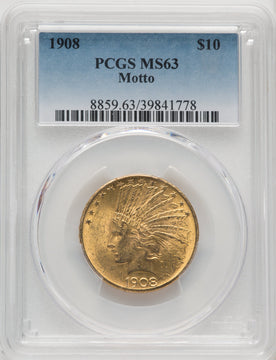 1908 $10 MOTTO Blue Gradient Indian Eagle PCGS MS63