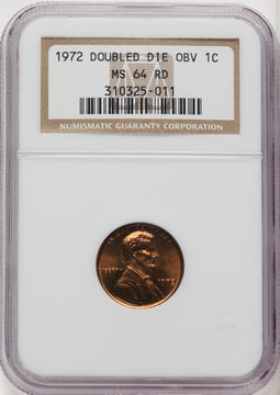 1972 1C Doubled Die Obverse RD Lincoln Cent NGC MS64