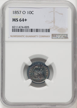 1857-O 10C Seated Dime NGC MS64+