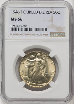 1946 50C Doubled Die Reverse Walking Liberty Half Dollar NGC MS66