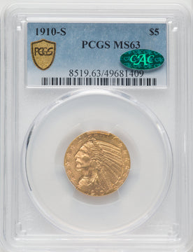 1910-S $5 CAC Indian Half Eagle PCGS MS63