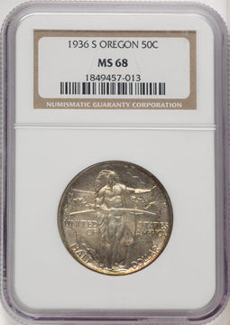 1936-S 50C Oregon Commemorative Silver NGC MS68