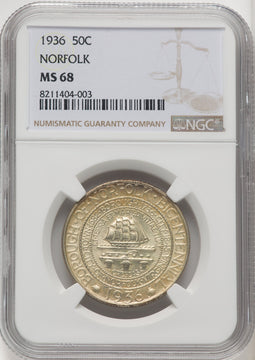 1936 50C Norfolk Commemorative Silver NGC MS68 (770291030)